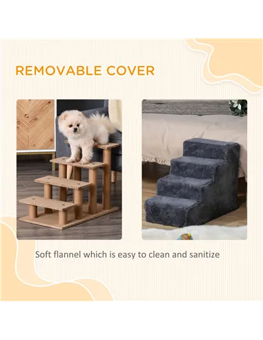 PawHut Four-Step Dog Stairs, with Washable Plush Cover, for High Bed Sofa, Dog Stairs for Small Dog and Cat - Dark Grey