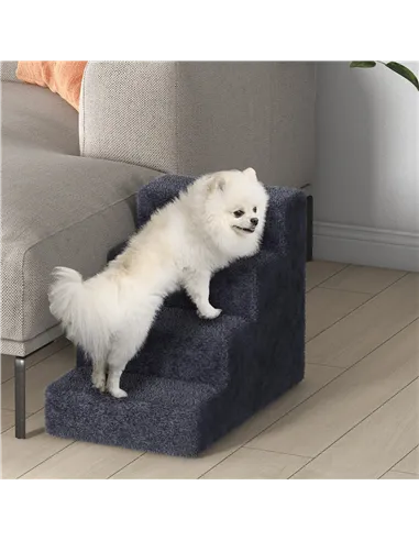 PawHut Four-Step Dog Stairs, with Washable Plush Cover, for High Bed Sofa, Dog Stairs for Small Dog and Cat - Dark Grey