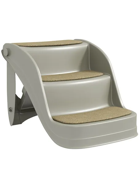 PawHut Foldable Pet Stairs 3 Steps with Non-slip Mats for Small Dogs, Grey