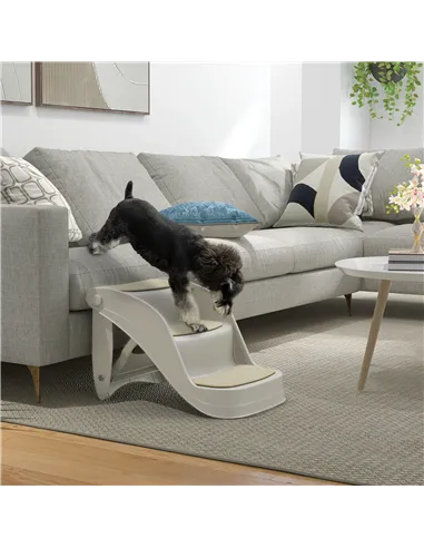 PawHut Foldable Pet Stairs 3 Steps with Non-slip Mats for Small Dogs, Grey