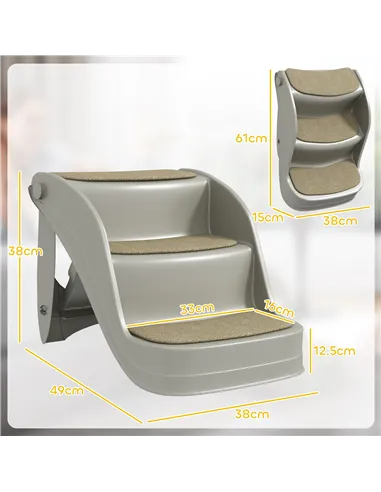 PawHut Foldable Pet Stairs 3 Steps with Non-slip Mats for Small Dogs, Grey