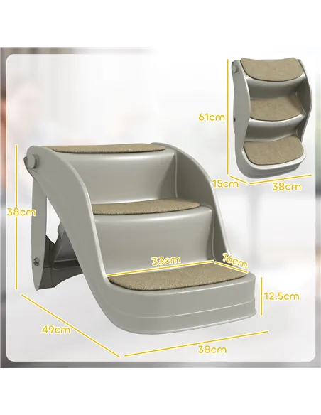 PawHut Foldable Pet Stairs 3 Steps with Non-slip Mats for Small Dogs, Grey