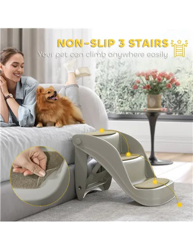 PawHut Foldable Pet Stairs 3 Steps with Non-slip Mats for Small Dogs, Grey