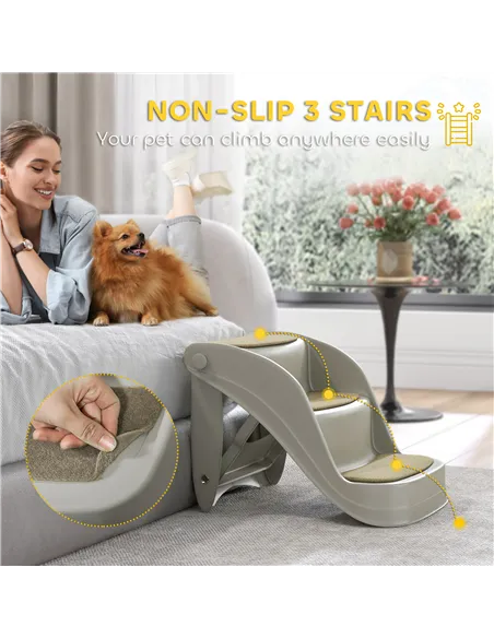 PawHut Foldable Pet Stairs 3 Steps with Non-slip Mats for Small Dogs, Grey