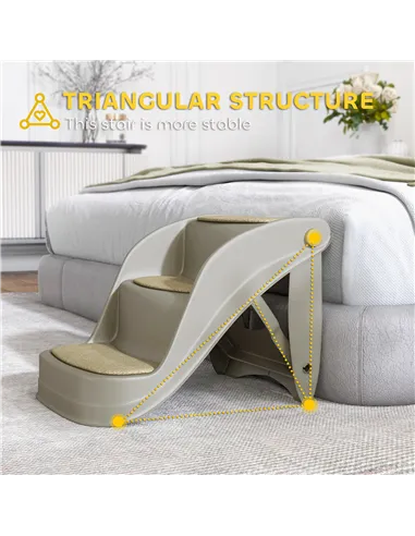 PawHut Foldable Pet Stairs 3 Steps with Non-slip Mats for Small Dogs, Grey