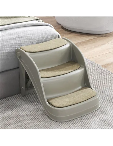 PawHut Foldable Pet Stairs 3 Steps with Non-slip Mats for Small Dogs, Grey