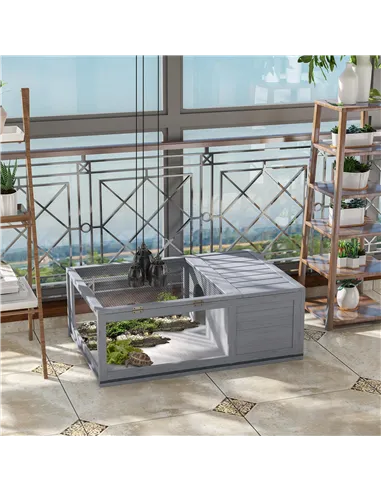 PawHut Tortoise House, Small Reptile Wooden House, with Mesh Roofs, Side Panels, for Turtles, Lizards, Geckos and Snakes