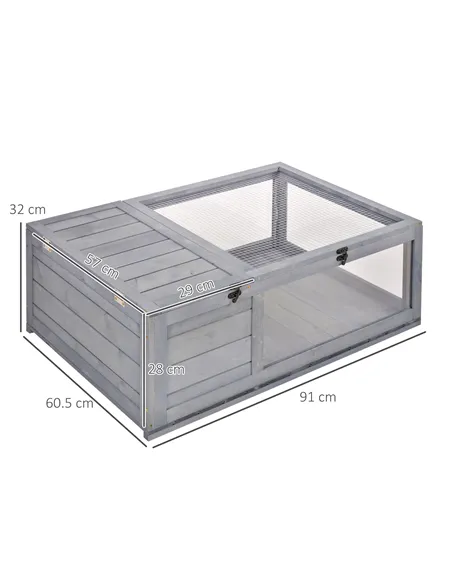 PawHut Tortoise House, Small Reptile Wooden House, with Mesh Roofs, Side Panels, for Turtles, Lizards, Geckos and Snakes