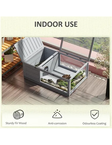 PawHut Tortoise House, Small Reptile Wooden House, with Mesh Roofs, Side Panels, for Turtles, Lizards, Geckos and Snakes