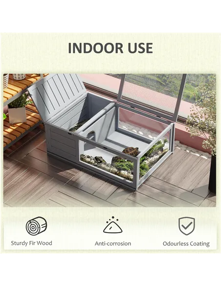 PawHut Tortoise House, Small Reptile Wooden House, with Mesh Roofs, Side Panels, for Turtles, Lizards, Geckos and Snakes