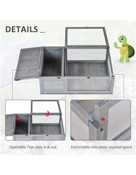 PawHut Tortoise House, Small Reptile Wooden House, with Mesh Roofs, Side Panels, for Turtles, Lizards, Geckos and Snakes