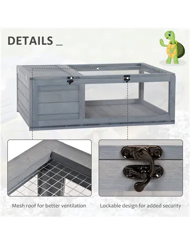 PawHut Tortoise House, Small Reptile Wooden House, with Mesh Roofs, Side Panels, for Turtles, Lizards, Geckos and Snakes