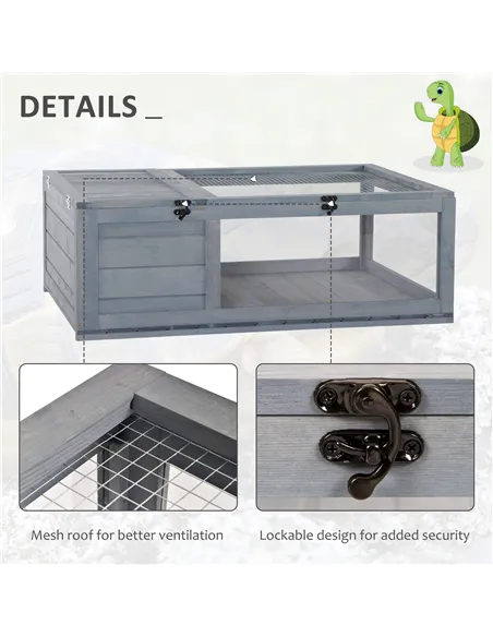 PawHut Tortoise House, Small Reptile Wooden House, with Mesh Roofs, Side Panels, for Turtles, Lizards, Geckos and Snakes