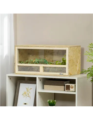 PawHut Reptile Terrarium Vivarium Habitat w/ Transparent Sliding Doors, Breathable Mesh, for Lizards, Horned Frogs, Snakes and C