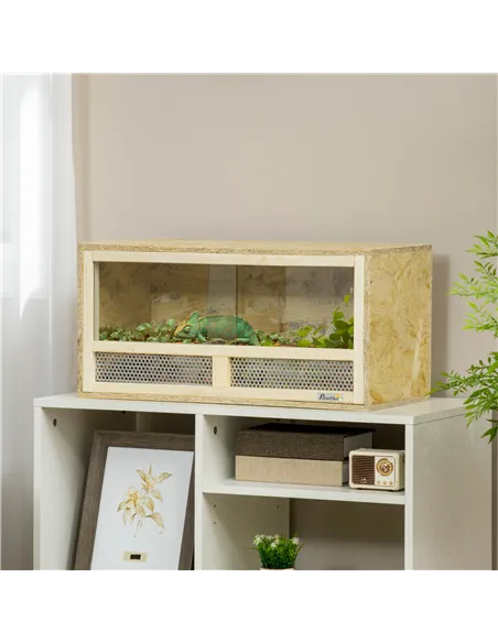 PawHut Reptile Terrarium Vivarium Habitat w/ Transparent Sliding Doors, Breathable Mesh, for Lizards, Horned Frogs, Snakes and C
