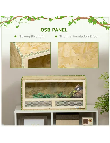 PawHut Reptile Terrarium Vivarium Habitat w/ Transparent Sliding Doors, Breathable Mesh, for Lizards, Horned Frogs, Snakes and C
