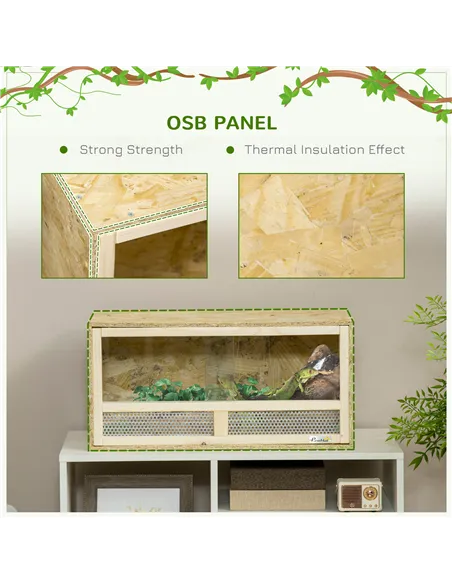 PawHut Reptile Terrarium Vivarium Habitat w/ Transparent Sliding Doors, Breathable Mesh, for Lizards, Horned Frogs, Snakes and C