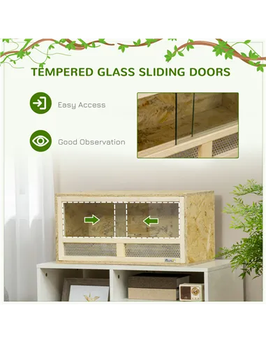 PawHut Reptile Terrarium Vivarium Habitat w/ Transparent Sliding Doors, Breathable Mesh, for Lizards, Horned Frogs, Snakes and C