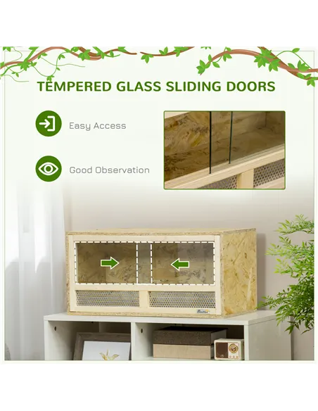 PawHut Reptile Terrarium Vivarium Habitat w/ Transparent Sliding Doors, Breathable Mesh, for Lizards, Horned Frogs, Snakes and C