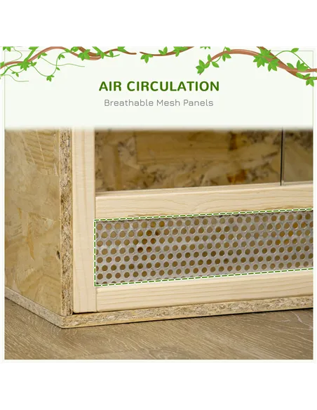 PawHut Reptile Terrarium Vivarium Habitat w/ Transparent Sliding Doors, Breathable Mesh, for Lizards, Horned Frogs, Snakes and C