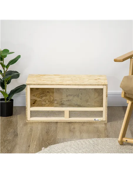 PawHut Reptile Terrarium Vivarium Habitat w/ Transparent Sliding Doors, Breathable Mesh, for Lizards, Horned Frogs, Snakes and C