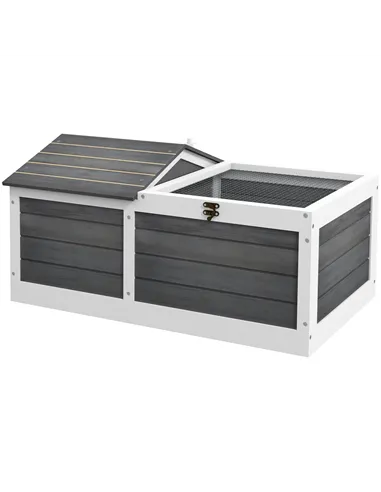 PawHut Wooden Tortoise House, Small Pet Reptile Shelter, with Hide Den and Run - Grey