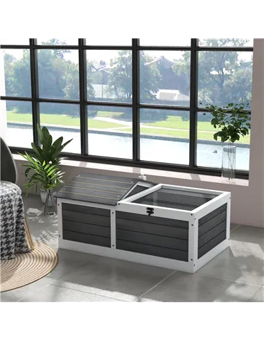 PawHut Wooden Tortoise House, Small Pet Reptile Shelter, with Hide Den and Run - Grey