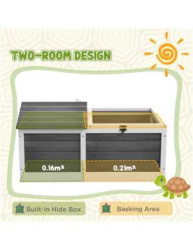 PawHut Wooden Tortoise House, Small Pet Reptile Shelter, with Hide Den and Run - Grey