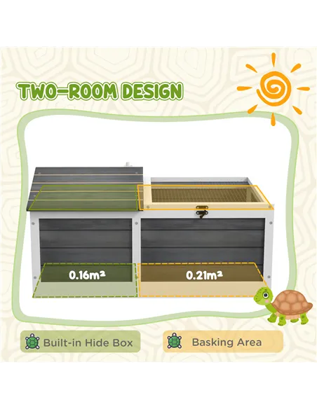 PawHut Wooden Tortoise House, Small Pet Reptile Shelter, with Hide Den and Run - Grey