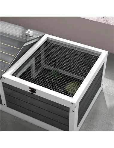PawHut Wooden Tortoise House, Small Pet Reptile Shelter, with Hide Den and Run - Grey