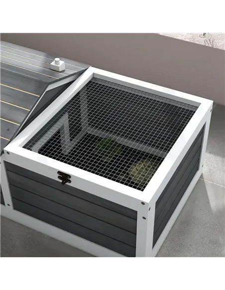 PawHut Wooden Tortoise House, Small Pet Reptile Shelter, with Hide Den and Run - Grey