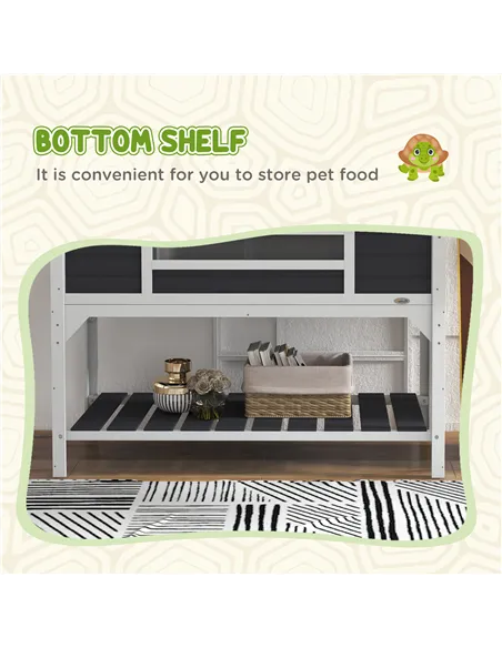 PawHut Wooden Tortoise Enclosure w/ Adjustable Lamp Holder, Openable Lid, Dual Main Houses, Storage Shelf, Fixed Tray - Grey