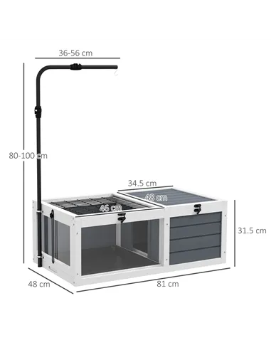 PawHut Tortoise Table with Adjustable Lamp Holder, Wooden Tortoise House w/ Openable Lids, Pull-Out Trays - Grey
