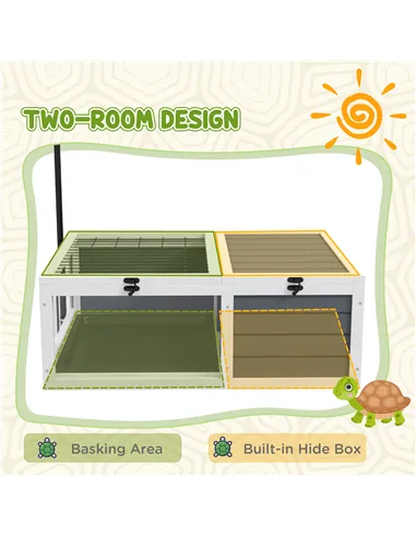 PawHut Tortoise Table with Adjustable Lamp Holder, Wooden Tortoise House w/ Openable Lids, Pull-Out Trays - Grey