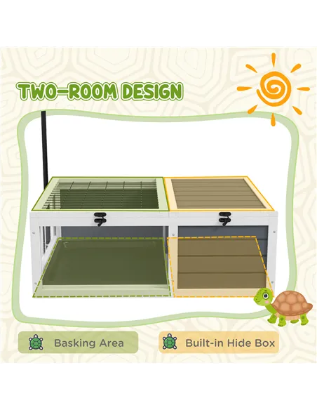 PawHut Tortoise Table with Adjustable Lamp Holder, Wooden Tortoise House w/ Openable Lids, Pull-Out Trays - Grey