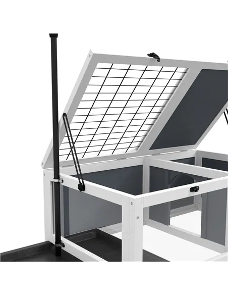 PawHut Tortoise Table with Adjustable Lamp Holder, Wooden Tortoise House w/ Openable Lids, Pull-Out Trays - Grey