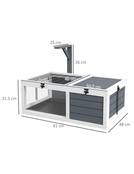 PawHut Tortoise Table with Wooden Lamp Holder, Wooden Tortoise House w/ Openable Lids, Pull-Out Trays - Grey