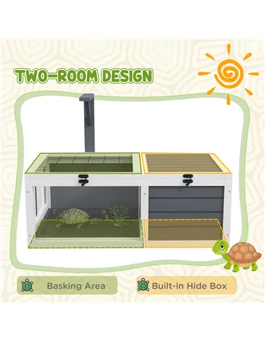 PawHut Tortoise Table with Wooden Lamp Holder, Wooden Tortoise House w/ Openable Lids, Pull-Out Trays - Grey