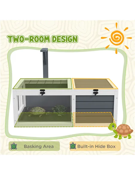 PawHut Tortoise Table with Wooden Lamp Holder, Wooden Tortoise House w/ Openable Lids, Pull-Out Trays - Grey