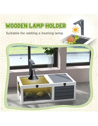 PawHut Tortoise Table with Wooden Lamp Holder, Wooden Tortoise House w/ Openable Lids, Pull-Out Trays - Grey