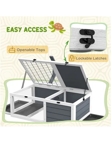 PawHut Tortoise Table with Wooden Lamp Holder, Wooden Tortoise House w/ Openable Lids, Pull-Out Trays - Grey