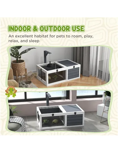 PawHut Tortoise Table with Wooden Lamp Holder, Wooden Tortoise House w/ Openable Lids, Pull-Out Trays - Grey