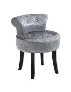 HOMCOM Dressing Table Stool with Rubber Wood Legs, Ice Velvet Vanity Stool for Living Room Bedroom, Grey