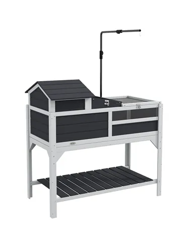 PawHut Wooden Tortoise Enclosure, Tortoise Tank w/ Adjustable Lamp Holder, Openable Lid, Removable Main House - Grey