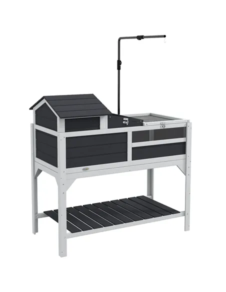 PawHut Wooden Tortoise Enclosure, Tortoise Tank w/ Adjustable Lamp Holder, Openable Lid, Removable Main House - Grey