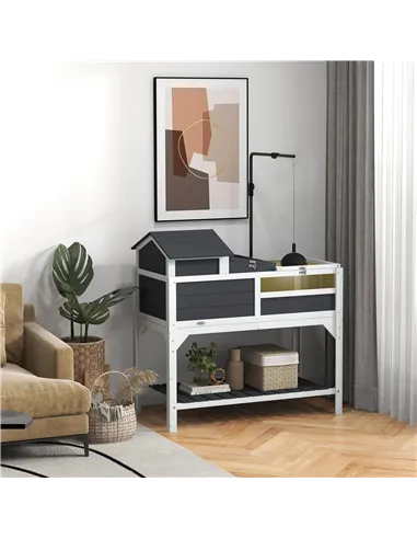 PawHut Wooden Tortoise Enclosure, Tortoise Tank w/ Adjustable Lamp Holder, Openable Lid, Removable Main House - Grey