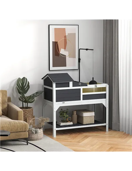PawHut Wooden Tortoise Enclosure, Tortoise Tank w/ Adjustable Lamp Holder, Openable Lid, Removable Main House - Grey
