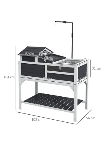 PawHut Wooden Tortoise Enclosure, Tortoise Tank w/ Adjustable Lamp Holder, Openable Lid, Removable Main House - Grey