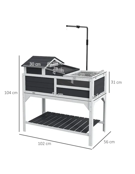 PawHut Wooden Tortoise Enclosure, Tortoise Tank w/ Adjustable Lamp Holder, Openable Lid, Removable Main House - Grey