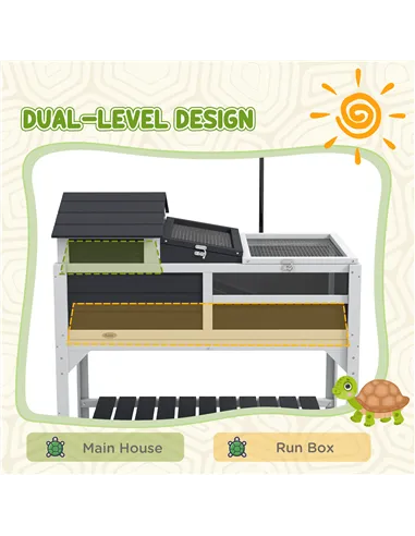PawHut Wooden Tortoise Enclosure, Tortoise Tank w/ Adjustable Lamp Holder, Openable Lid, Removable Main House - Grey